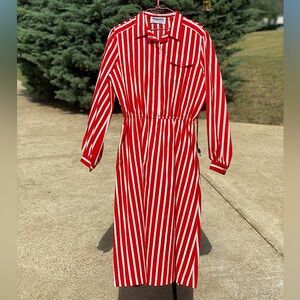 1960s •Red & White Striped Shirt Dress •Bayard II by Paul Leopold •Size 16